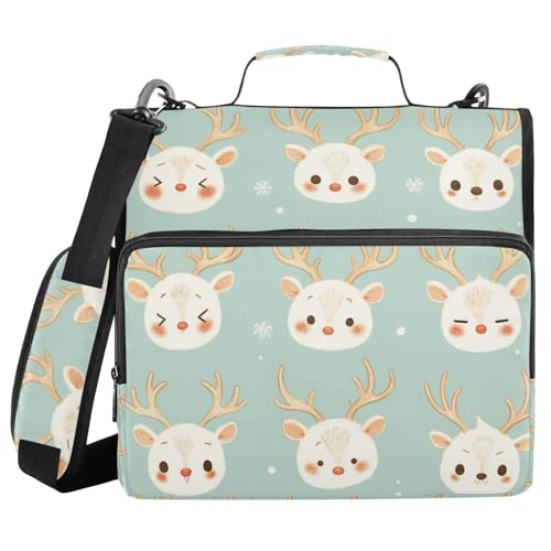 Schickes Rentier-Gesicht, 3 Ringe, Büroordner mit Riemen, mehrere Taschen, Dokumentenmappe, Organizer für Büro, Schule von FRODOTGV