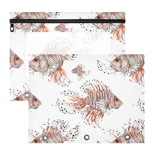 Stiftemappe mit Cartoon-Löwenfisch, transparent, 3 Ringe, Tasche für A4-Papier, Briefe, 2 Stück, Lehrer-Klassenzubehör Stiftemappe mit Cartoon-Löwenfisch, transparent, 3 Ringe, Tasche für A4-Papier, Briefe, 2 Stück, Lehrer-Klassenzubehör von FRODOTGV