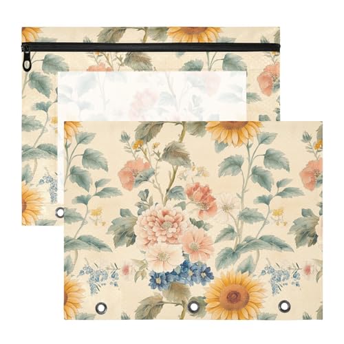 Stiftemappe mit Retro-Blumen und glatten Reißverschlüssen, 3 Löcher, Tasche für 3 Ringe, 2 Stück, Schüler, Schulbedarf Stiftemappe mit Retro-Blumen und glatten Reißverschlüssen, 3 Löcher, Tasche für 3 Ringe, 2 Stück, Schüler, Schulbedarf von FRODOTGV