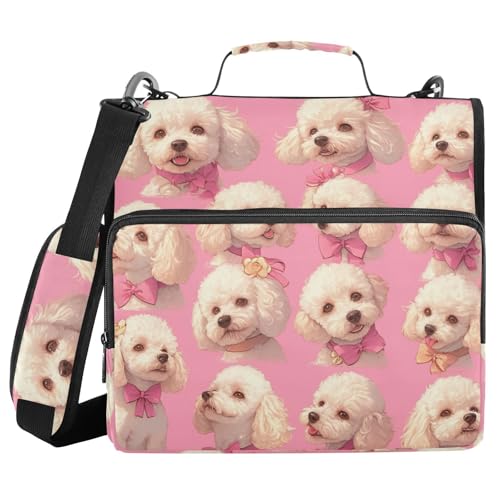 Sweet Dogs Face 3,8 cm 3 Ringe stabiler Reißverschluss Ordner mit Griff und abnehmbarem Schultergurt Laege Kapazität Dokumentenmappe Organizer für Büro Schule von FRODOTGV