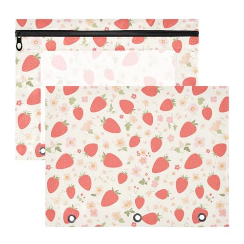 Sweet Strawberry Floral Pencil Binder Pouches Clear Pocket Folders for A4 Paper Letter 2 Pack Students Office Supplies von FRODOTGV