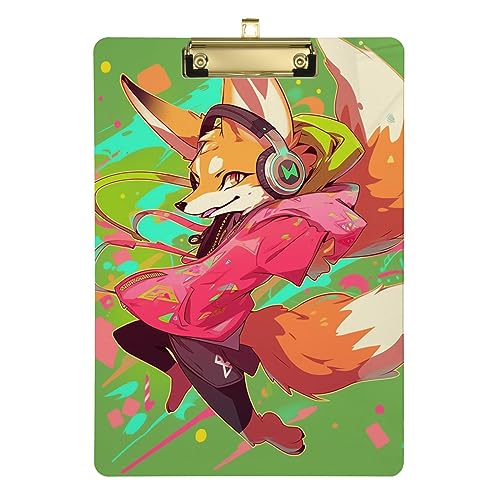 Tanzender Fuchs auf grünem Hintergrund, Klemmbrett, Vinyl, Standard-Loch, Klemmbrett, Lehrer, Klemmbrett von FRODOTGV