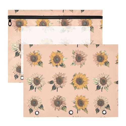 Vintage Sonnenblumen Pfirsich-Bleistiftmappe mit Reißverschluss, Kunststoff-Aktenordner für 3 Ringe, 2 Stück, Lehrer, Klassenzimmer Vintage Sonnenblumen Pfirsich-Bleistiftmappe mit Reißverschluss, Kunststoff-Aktenordner für 3 Ringe, 2 Stück, Lehrer, Klassenzimmer von FRODOTGV