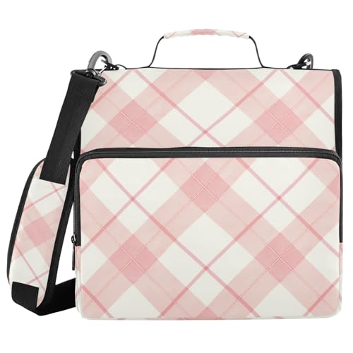 Weiß-rosa Büffelkaro, 3,8 cm, 3 Ringe, Organizer mit Schultergurt, einfach zu transportieren, Dokumentenmappe für Büro, Schule von FRODOTGV