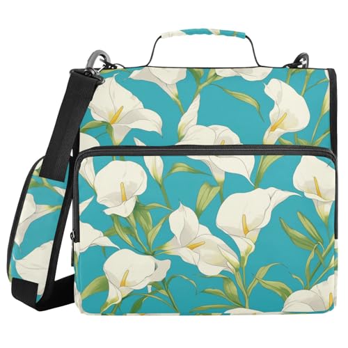 White Lilies Aktenordner, 3,8 cm, 3 Ringe, Reißverschluss, mit Schultergurt, mehrere Taschen, Dokumenten-Organizer, geeignet für Mittelschule von FRODOTGV