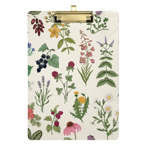 Wildkräuter, Pflanzen-, Obst-, Blumen-, Acryl-Klemmbretter mit niedrigem Profil, Metallclip, Kunststoff-Klemmbrett, Standard-A4, Briefgröße, 31,8 x 22,9 cm, für Kinder, Lehrer, Büro, Klassenzimmer Wildkräuter, Pflanzen-, Obst-, Blumen-, Acryl-Klemmbretter mit niedrigem Profil, Metallclip, Kunststoff-Klemmbrett, Standard-A4, Briefgröße, 31,8 x 22,9 cm, für Kinder, Lehrer, Büro, Klassenzimmer von FRODOTGV