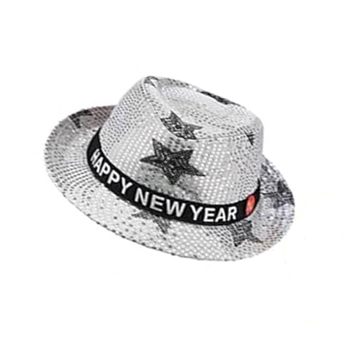 FROMCEO Elegante Stern-gemusterte LED-Hüte für Neujahrsfeier, blinkende Pailletten in Schwarz, Silber, Gold von FROMCEO