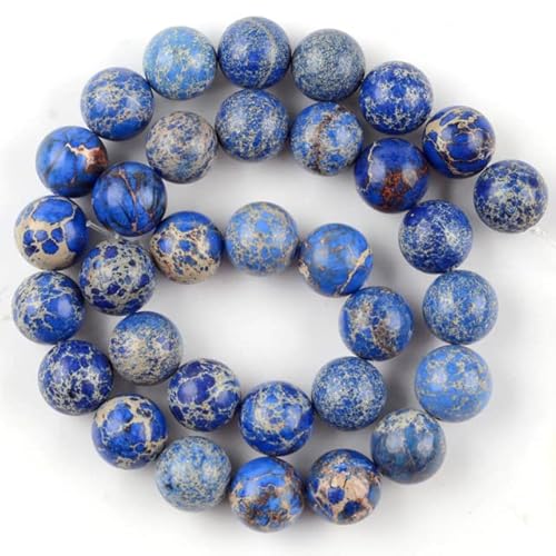4 6 8 10 mm Natursteinperlen, bunter Meeressediment-Türkis, runde Perlen für Schmuckherstellung, DIY-Armbänder, Zubehör, blauer Meeressediment, 6 mm von FROON
