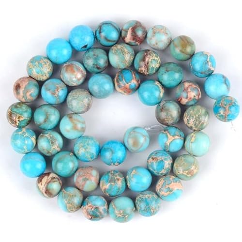 6 8 10 mm Natursteinperlen, bunte Meeressediment-Türkise, runde Perlen für die Schmuckherstellung, DIY-Armbänder, Zubehör, Seeblau, 6 mm von FROON