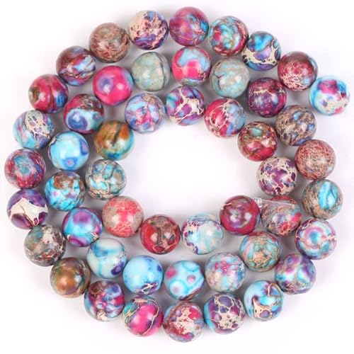 6 8 10 mm Natursteinperlen Bunte Meeressediment-Türkis-runde Perlen für die Schmuckherstellung DIY-Armbänder Zubehör-Cyanrot, 6 mm von FROON