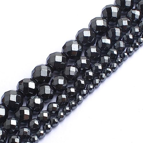 Natürliche schwarze Hämatit Stein Runde lose Spacer Perlen für DIY Schmuck machen Armband Ohrring Zubehör 15'' 2 3 4 6 8 10 12 mm – facettiert schwarz, 10 mm ca. 36 Stück von FROON