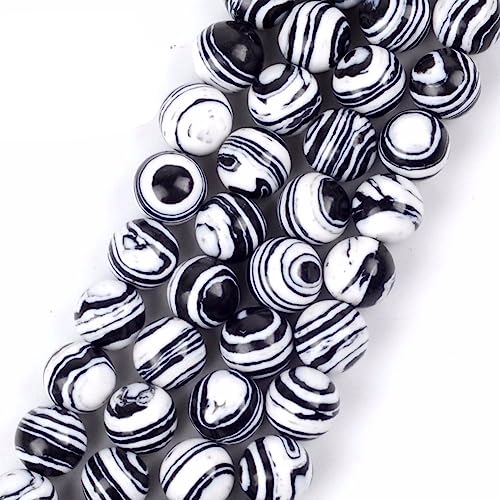 Naturstein, weiß, schwarz, gestreift, Achate, Perlen für die Schmuckherstellung, Onyx, lose Perlen, 4, 6, 8, 10, 12 mm, DIY-Armband, Halskette, 15 Zoll, 8 mm, ca. 46 Stück von FROON