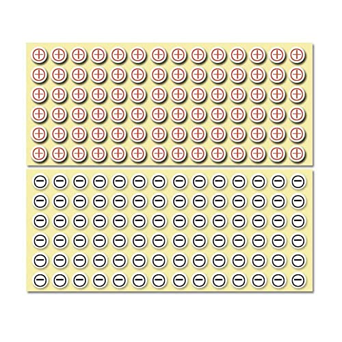 243 Stück/Bogen Plus und Minus Aufkleber, 8 mm, Rot, Schwarz, positive und negative selbstklebende Etiketten, beschichtetes Aufkleberpapier von FROVOL