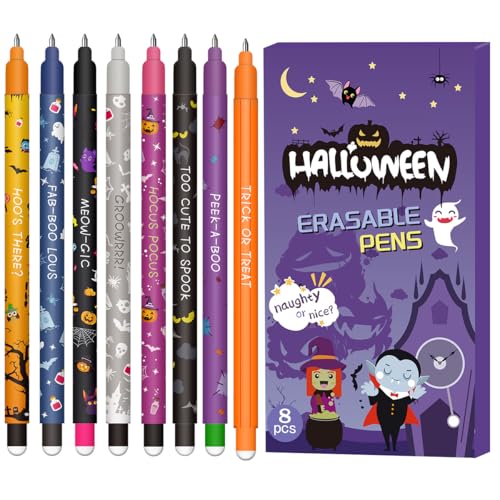 FRPABCF Radierbarer Gelschreiber - Radierbaren Gelstiften Set, mit thermoempfindlicher Löschtinte, einer Vielzahl von Tintenfarben und Schaftdesigns, 0,7 mm Spitze (Halloween 8 Radiergummi Set) von FRPABCF