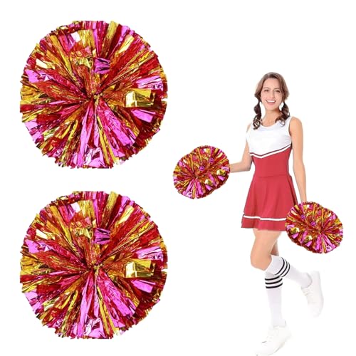 2er-Pack Pompons Cheerleading, Cheerleading Poms mit Griffen, Mittelgroßes Squad Cheer Accessories für Sportspiele, Tanz, Cheer, Erwachsene, Kinder, Sportspiele, Teamgeist (Rot + Gold) von FRTAOOP