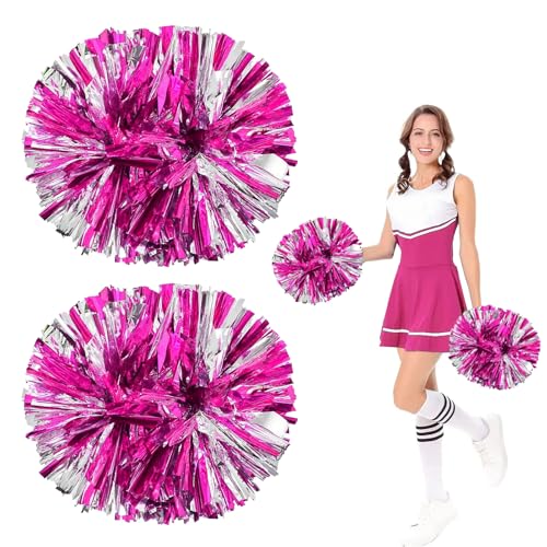 2er-Pack Pompons Cheerleading, Cheerleading Poms mit Griffen, Mittelgroßes Squad Cheer Accessories für Sportspiele, Tanz, Cheer, Erwachsene, Kinder, Sportspiele, Teamgeist (Rot + Silber) von FRTAOOP