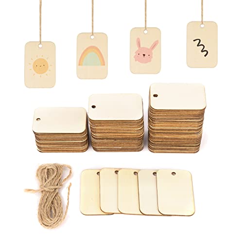 FRUHLING 100pcs Holz Anhänger Holz Geschenkanhänger mit Loch DIY Holz Etiketten Tags mit Jute-Schnur Dekorative Naturholzscheiben Basteln für DIY Kunsthandwerk Hochzeit Weihnachten Thanksgiving von FRUHLING