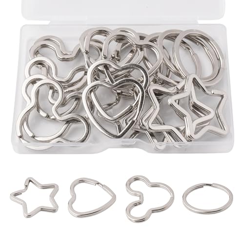 FRUHLING 20 Stück Schlüsselringe set Flache Schlüsselringe Split Ring Metall Schlüsselring Schlüsselanhänger Ringe Silber für Schlüssel und Handwerk (4 Formen) von FRUHLING