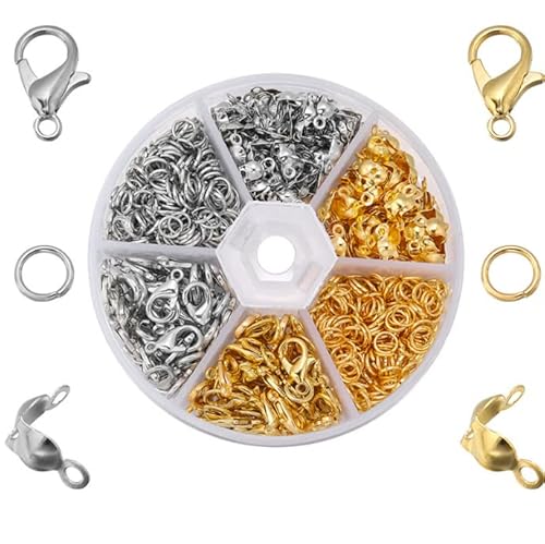 FRUHLING 450 Stück Verschlüsse Hummer Set mit Karabinerverschluss Offnen Biegeringe Perlenspitzen für DIY Schmuckherstellung 2 Farben FRUHLING 450 Stück Verschlüsse Hummer Set mit Karabinerverschluss Offnen Biegeringe Perlenspitzen für DIY Schmuckherstellung 2 Farben von FRUHLING