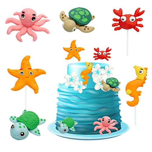 FRUHLING 6 Stück 3D Meerestiere Tortendeko Cartoons Kuchen Topper Cupcake Tortenstecker Tortenfiguren für Kinder Geburtstag von FRUHLING