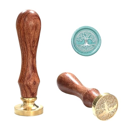 FRUHLING Wachssiegel Stempel Lebensbaum Retro Holzstempel Wachssiegel 25mm Holzgriff Messing Siegelstempel für Umschlag Einladungen Karten Geschenk von FRUHLING