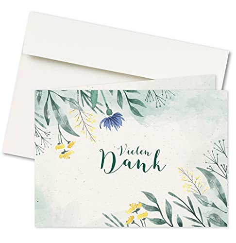 10er Set Dankeskarten & Umschläge, Klappkarten, Format A6, Motiv: Grüne Wiese, Hochzeit, Geburtstag, Jubiläum (10er Set) von FRUITPRINTS