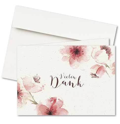 10er Set Dankeskarten & Umschläge, Klappkarten, Format A6, Motiv: Kirschblüten, Hochzeit, Geburtstag, Jubiläum (10er Set) von FRUITPRINTS