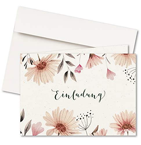 10er Set Einladungskarten & Umschläge, Klappkarten, Format A6, Motiv: Blumenwiese, Hochzeit, Geburtstag, Jubiläum (10er Set) von FRUITPRINTS