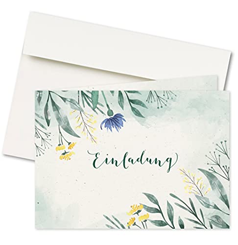 10er Set Einladungskarten & Umschläge, Klappkarten, Format A6, Motiv: Grüne Wiese, Hochzeit, Geburtstag, Jubiläum (10er Set) von FRUITPRINTS