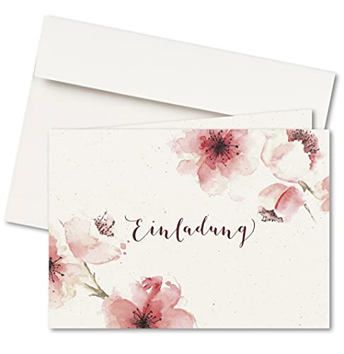 10er Set Einladungskarten & Umschläge, Klappkarten, Format A6, Motiv: Kirschblüten, Hochzeit, Geburtstag, Jubiläum (10er Set) von FRUITPRINTS