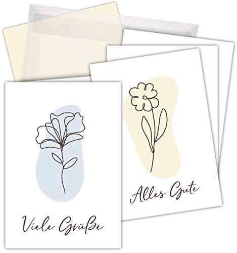 8er Set Grußkarten & Umschläge, Alles Gute Glückwünsche, Klappkarten B6 Grußkartenformat von FRUITPRINTS