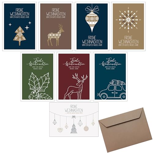 8x Weihnachtskarten & Umschläge I Mix Set Natur I 8 Motive I Premium Klappkarten B6 I privat & geschäftlich von FRUITPRINTS