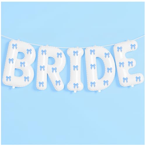 Weiße Brautballons mit Schleife, DIY-Zubehör, 101,6 cm, XL, Junggesellinnenabschied, Dekoration, Hochzeitsfeier, Verlobungsfeier, Brautfotokabine, blaue Schleifen) von FRUOR