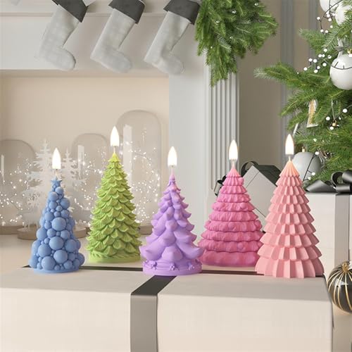 FRZXBKW 3D-Weihnachtsbaum-Silikonformen, 5 Stück Kerzenformen, handgefertigt, Harz, Epoxidharz, Kerzen, Silikonform für Wachs, Kerzen, Seife FRZXBKW 3D-Weihnachtsbaum-Silikonformen, 5 Stück Kerzenformen, handgefertigt, Harz, Epoxidharz, Kerzen, Silikonform für Wachs, Kerzen, Seife von FRZXBKW