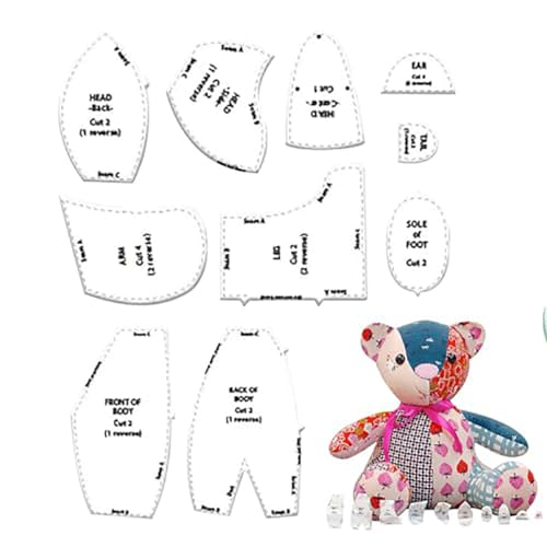 FROON Memory Bear-Vorlagen-Lineal-Set, 10-teiliges kreatives DIY Memory Bear-Schablonen-Set mit Zubehör und Anleitung, Memory Bear-Vorlage zur Erinnerungserhaltung,L FROON Memory Bear-Vorlagen-Lineal-Set, 10-teiliges kreatives DIY Memory Bear-Schablonen-Set mit Zubehör und Anleitung, Memory Bear-Vorlage zur Erinnerungserhaltung,L von FROON