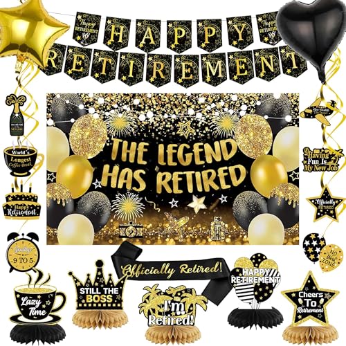 18 Stück Happy Retirement Party Hintergrund Dekorationen Ruhestand Banner für Party Großer Hintergrund Ruhestand für die Legende hat Ruhestand Supplies von FSADASY