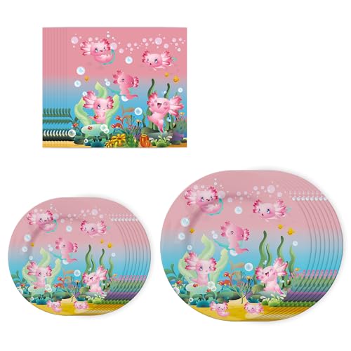 Axolotl Geburtstagsparty-Dekorationsset – 96-teiliges rosa Dekor inklusive niedlichen Tiertellern, Servietten, Geschirr-Set für Mädchen, Axolotl Partyzubehör für 24 Gäste Axolotl Geburtstagsparty-Dekorationsset – 96-teiliges rosa Dekor inklusive niedlichen Tiertellern, Servietten, Geschirr-Set für Mädchen, Axolotl Partyzubehör für 24 Gäste von FSADASY