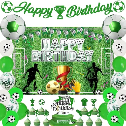 Fußball-Geburtstagsparty-Dekorationen, grün, 33 Stück, Fußball-Party-Dekoration, einschließlich Happy Birthday-Banner, Hintergrund, Latex-Luftballons, Cupcake-Topper für 10., 11., 13., 18. Jungen und Fußball-Geburtstagsparty-Dekorationen, grün, 33 Stück, Fußball-Party-Dekoration, einschließlich Happy Birthday-Banner, Hintergrund, Latex-Luftballons, Cupcake-Topper für 10., 11., 13., 18. Jungen und von FSADASY