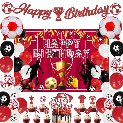 Fußball-Geburtstagsparty-Dekorationen, rot, 33 Stück, Fußball-Party-Dekoration, einschließlich Happy Birthday-Banner, Hintergrund, rote schwarze Latex-Luftballons, Fußball-Folienballon für Fans, Fußball-Geburtstagsparty-Dekorationen, rot, 33 Stück, Fußball-Party-Dekoration, einschließlich Happy Birthday-Banner, Hintergrund, rote schwarze Latex-Luftballons, Fußball-Folienballon für Fans, von FSADASY