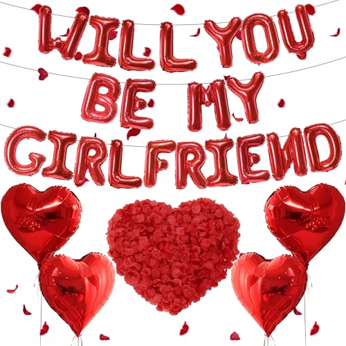 Luftballons mit Aufschrift "Will You Be My Girlfriend", 525 Stück, rote Buchstaben- und Herzform, 40,6 cm Ballon-Buchstaben mit 500 künstlichen Rosenblättern für Valentinstagsbedarf Luftballons mit Aufschrift "Will You Be My Girlfriend", 525 Stück, rote Buchstaben- und Herzform, 40,6 cm Ballon-Buchstaben mit 500 künstlichen Rosenblättern für Valentinstagsbedarf von FSADASY