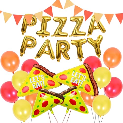 Pizza-Ballon-Party-Dekorationsset – 27 Stück, Pizza-Gold-Buchstaben, Mylar-Folienballons, Dreieckswimpelkette für Babyparty-Dekorationen Pizza-Ballon-Party-Dekorationsset – 27 Stück, Pizza-Gold-Buchstaben, Mylar-Folienballons, Dreieckswimpelkette für Babyparty-Dekorationen von FSADASY
