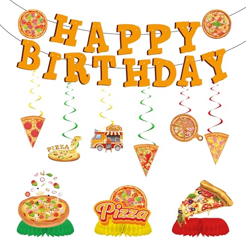 Pizza-Geburtstagsparty-Dekorationen, Banner – 11 Stück Pizza-Thema, Happy Birthday-Banner, hängende Wirbel und Waben-Mittelstücke, Dekoration für Junggesellinnenabschiede, Babyparty Pizza-Geburtstagsparty-Dekorationen, Banner – 11 Stück Pizza-Thema, Happy Birthday-Banner, hängende Wirbel und Waben-Mittelstücke, Dekoration für Junggesellinnenabschiede, Babyparty von FSADASY
