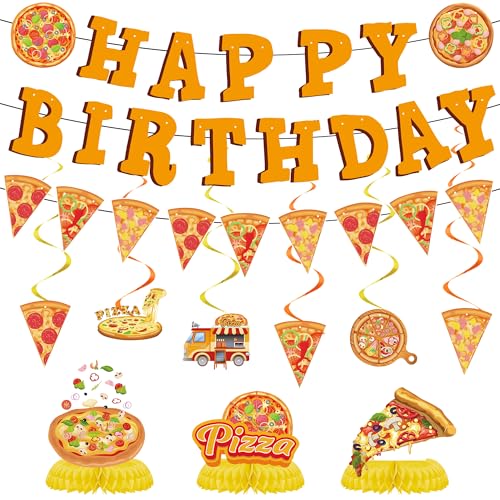Pizza-Geburtstagsparty-Dekorationen, Banner – 12 Stück, Pizza-Happy Birthday-Banner, hängende Wirbel und Waben-Mittelstücke, Dekoration für Junggesellinnenabschied, Babyparty, 1. 2. 3. Partyzubehör Pizza-Geburtstagsparty-Dekorationen, Banner – 12 Stück, Pizza-Happy Birthday-Banner, hängende Wirbel und Waben-Mittelstücke, Dekoration für Junggesellinnenabschied, Babyparty, 1. 2. 3. Partyzubehör von FSADASY