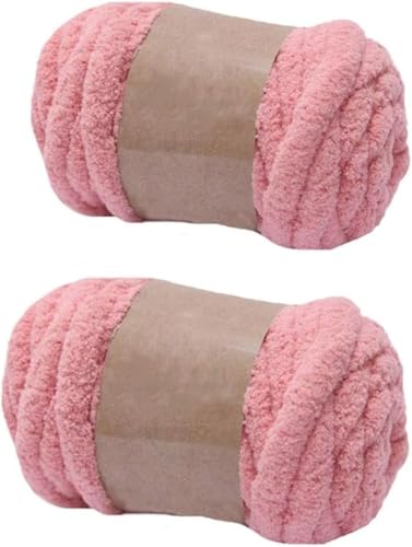 FSAON Chenille-Garn, grobes Polyester-Garn zum Handstricken, Decken/Schals, Mützen, Schuhe, je 250 g/20 m (Flesh Pink), 2 Stück von FSAON