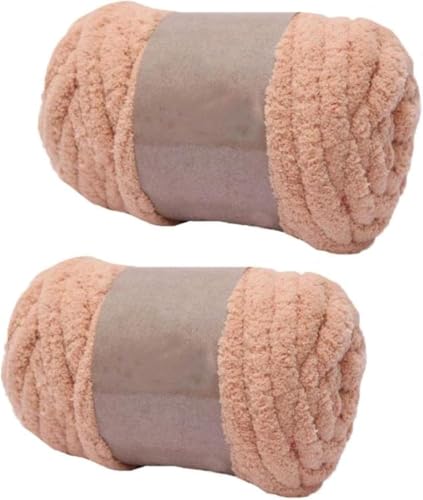 FSAON Chenille-Garn, grobes Polyester-Garn zum Handstricken, Decken/Schals, Mützen, Schuhe, je 250 g/20 m (Hellkhaki), 2 Stück von FSAON