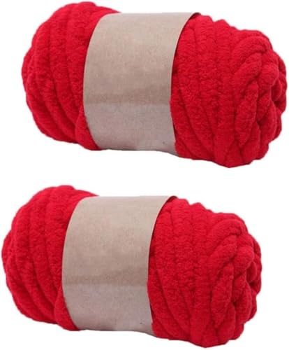 FSAON Chenille-Garn, grobes Polyester-Garn zum Handstricken, Decken/Schals, Mützen, Schuhe, je 250 g/20 m (Hellrot), 2 Stück von FSAON