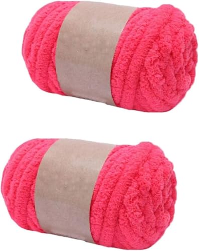 FSAON Chenille-Garn, grobes Polyester-Garn zum Handstricken, Decken/Schals, Mützen, Schuhe, je 250 g/20 m (Rosarot), 2 Stück von FSAON