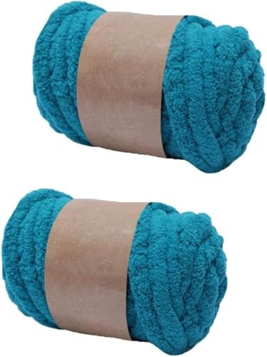 FSAON Chenille-Garn, grobes Polyester-Garn zum Handstricken, Decken/Schals, Mützen, Schuhe, je 250 g/20 m (Seeblau), 2 Stück von FSAON
