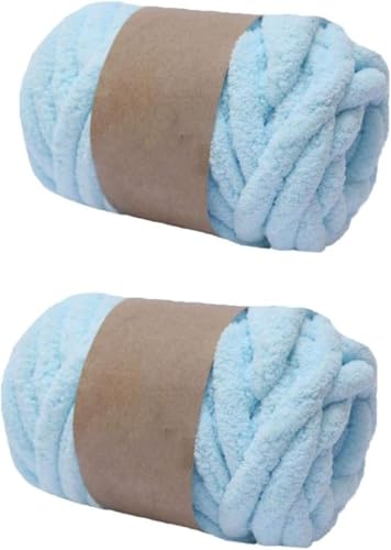 FSAON Chenille-Garn, grobes Polyester-Garn zum Handstricken, Decken/Schals, Mützen, Schuhe, je 250 g/20 m (blau), 2 Stück von FSAON