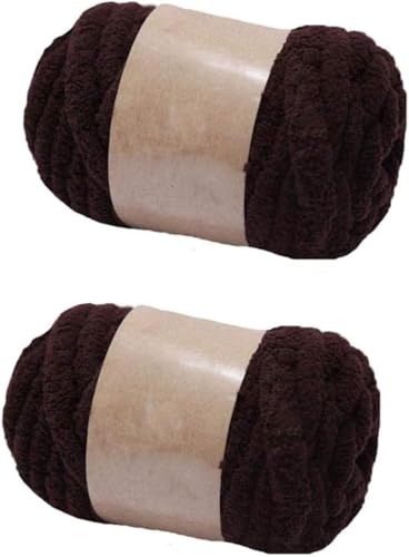 FSAON Chenille-Garn, grobes Polyester-Garn zum Handstricken, Decken/Schals, Mützen, Schuhe, je 250 g/20 m (braun), 2 Stück von FSAON